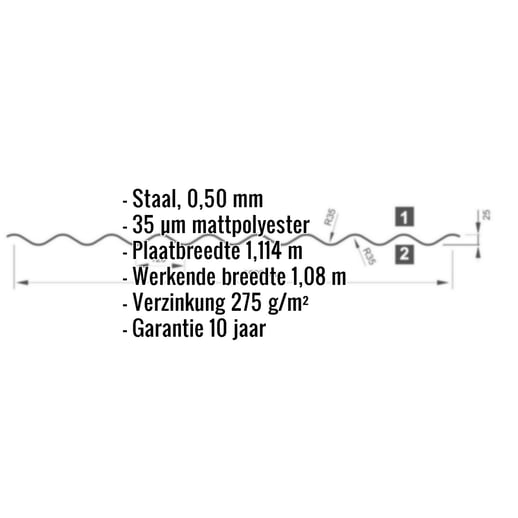 Golfplaat PF25W | Gevel | Staal 0,50 mm | 35 µm Mattpolyester | 750 - Tegelrood #2