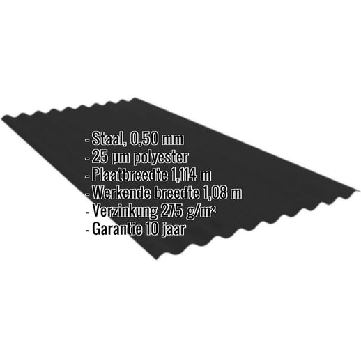 Golfplaat PF25W | Gevel | Staal 0,50 mm | 25 µm Polyester | 9005 - Gitzwart #2