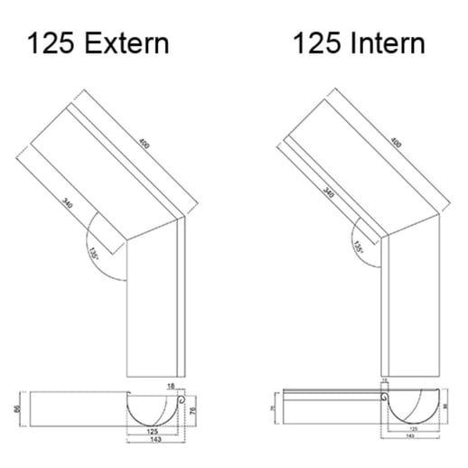 Goot buitenhoek 135° | Staal | Ø 125 mm | 9007 - Grijs aluminiumkleurig #2