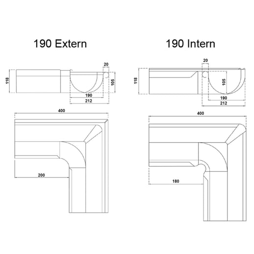 Goot buitenhoek 90° | Staal | Ø 190 mm | 9007 - Grijs aluminiumkleurig #2