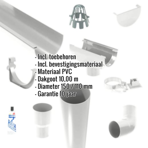 Kunststof dakgoot voordeelpakket 10,00 m | Ø 150/110 mm | Kleur grijs #2
