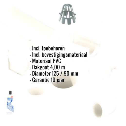 Kunststof dakgoot voordeelpakket 4,00 m | Ø 125/90 mm | Kleur wit #2