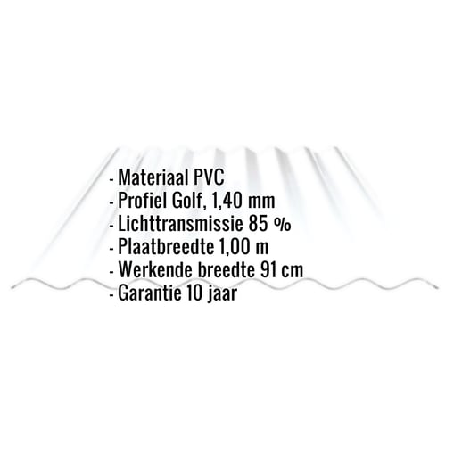 PVC golfplaat | 130/30 | Profiel 8 | 1,40 mm | Helder, licht blauw getint | 2,00 m #2