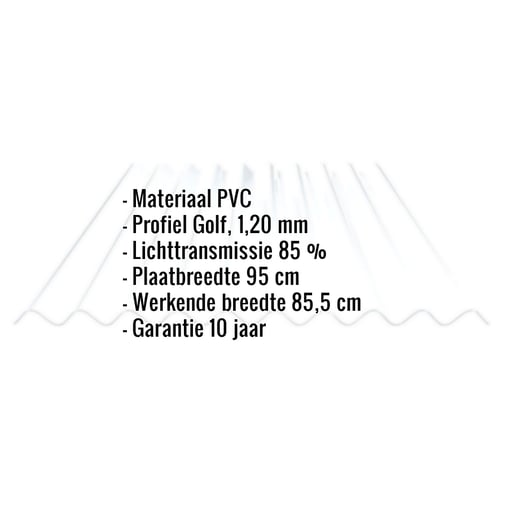 PVC golfplaat | 95/35 | 1,20 mm | Helder, licht blauw getint | 2,00 m #2