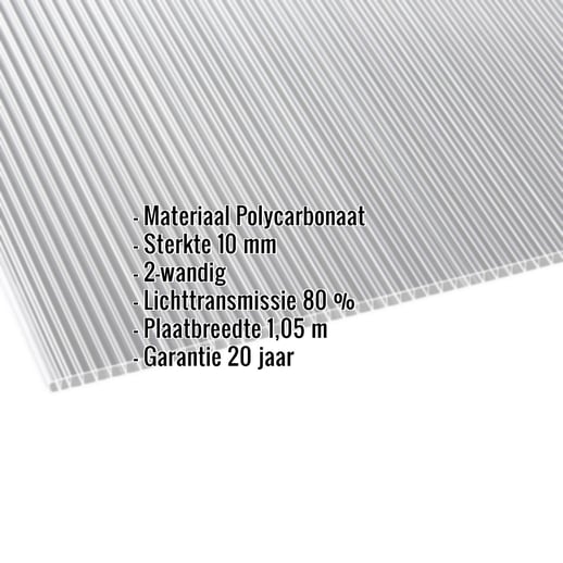 Polycarbonaat kanaalplaat | 10 mm | Breedte 1,05 m | Helder | Dubbelzijdige UV-bescherming | 2,00 m #2