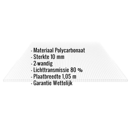 Polycarbonaat kanaalplaat | 10 mm | Breedte 1,05 m | Helder | 2,00 m #2