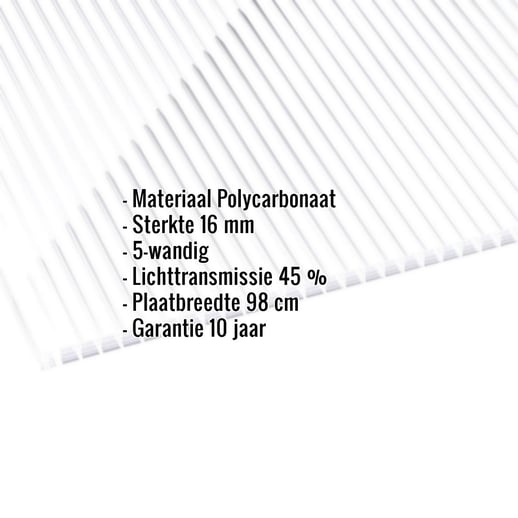 Polycarbonaat kanaalplaat | 16 mm | Breedte 98 cm | Helder / wit gestreept | Dubbelzijdige UV-bescherming | 2000 m #2