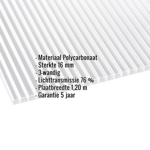 Polycarbonaat kanaalplaat | 16 mm | Breedte 1,20 m | Helder | Blueline | 2,00 m #2
