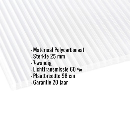 Polycarbonaat kanaalplaat | 25 mm | Breedte 98 cm | Helder | 2,00 m #2
