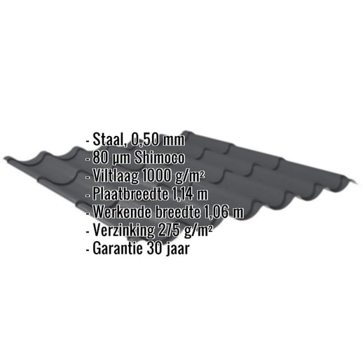 Dakpanplaat 2/1060 | Anti-Drup 1000 g/m² | Staal 0,50 mm | 80 µm Shimoco | 7016 - Antracietgrijs #2