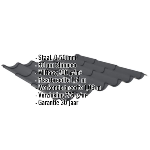 Dakpanplaat 2/1060 | Anti-Drup 700 g/m² | Staal 0,50 mm | 80 µm Shimoco | 7016 - Antracietgrijs #2