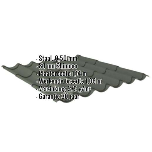 Dakpanplaat 2/1060 | Staal 0,50 mm | 80 µm Shimoco | 6020 - Chroomoxydegroen #2