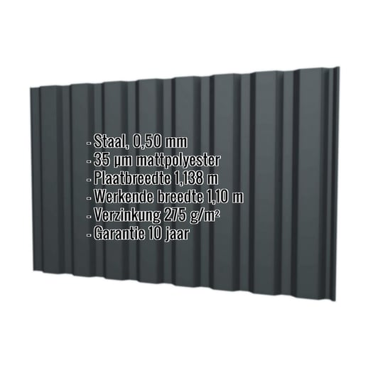 Damwandplaat T20M | Gevel | Staal 0,50 mm | 35 µm Mattpolyester | 7016 - Antracietgrijs #2