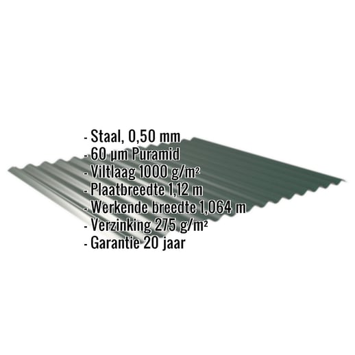 Golfplaat 18/1064 | Dak | Anti-Drup 1000 g/m² | Staal 0,50 mm | 60 µm Puramid | 6005 - Mosgroen #2