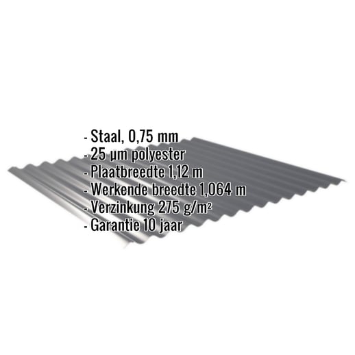 Golfplaat 18/1064 | Dak | Staal 0,75 mm | 25 µm Polyester | 7016 - Antracietgrijs #2