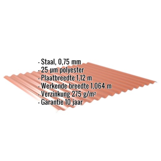 Golfplaat 18/1064 | Dak | Staal 0,75 mm | 25 µm Polyester | 8004 - Koperbruin #2