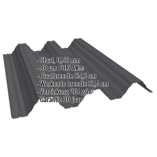 Warmdakplaat T92P | Dak | Staal 0,50 mm | 50 µm PURLAK® | 9005 - Gitzwart #2