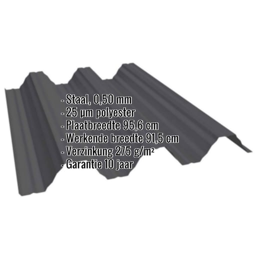 Warmdakplaat T92P | Dak | Staal 0,50 mm | 25 µm Polyester | 9005 - Gitzwart #2