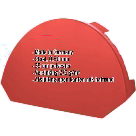 Nok afsluitstuk klein | Staal 0,50 mm | 25 µm Polyester | 3016 - Koraalrood #2