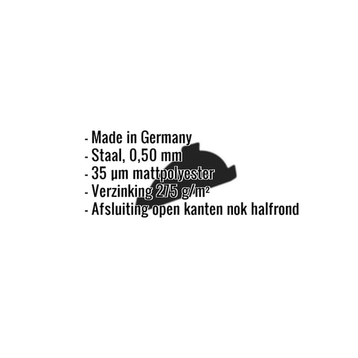 Nok afsluitstuk | Staal 0,50 mm | 35 µm Mattpolyester | 33 - Zwart #2