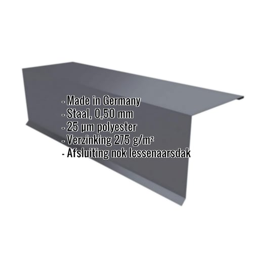 Nok lessenaarsdak | 11 cm x 10 cm x 2,00 m | 80° | Staal 0,50 mm | 25 µm Polyester | 7024 - Grafietgrijs #2