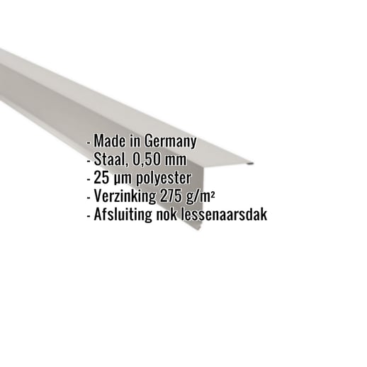 Nok lessenaarsdak | 11,5 x 11,5 cm | 80° | Staal 0,50 mm | 25 µm Polyester | 7035 - Lichtgrijs #2