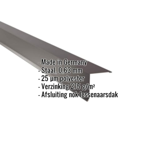 Nok lessenaarsdak | 11,5 x 11,5 cm | 80° | Staal 0,63 mm | 25 µm Polyester | 8017 - Chocoladebruin #2