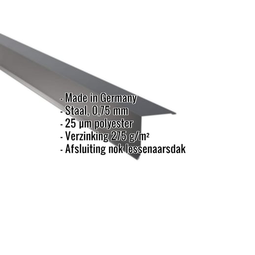 Nok lessenaarsdak | 11,5 x 11,5 cm | 80° | Staal 0,75 mm | 25 µm Polyester | 7016 - Antracietgrijs #2