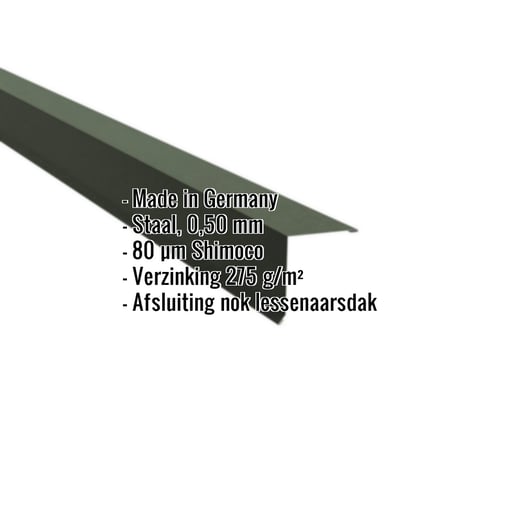 Nok lessenaarsdak | 11,5 x 11,5 cm | 80° | Staal 0,50 mm | 80 µm Shimoco | 6020 - Chroomoxydegroen #2