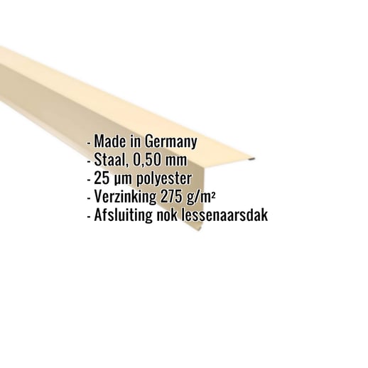 Nok lessenaarsdak | 11,5 x 11,5 cm | 85° | Staal 0,50 mm | 25 µm Polyester | 1015 - Licht ivoorkleurig #2