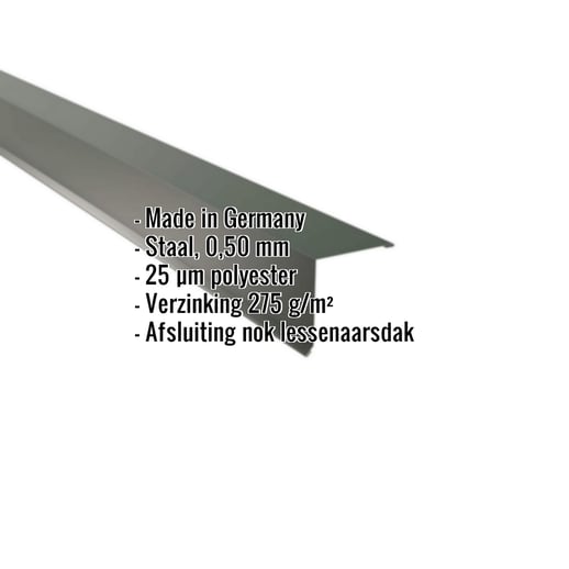 Nok lessenaarsdak | 11,5 x 11,5 cm | 85° | Staal 0,50 mm | 25 µm Polyester | 6020 - Chroomoxydegroen #2