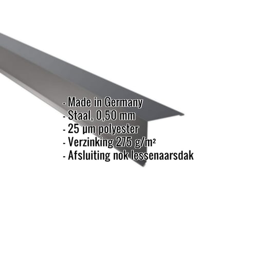 Nok lessenaarsdak | 11,5 x 11,5 cm | 85° | Staal 0,50 mm | 25 µm Polyester | 7016 - Antracietgrijs #2