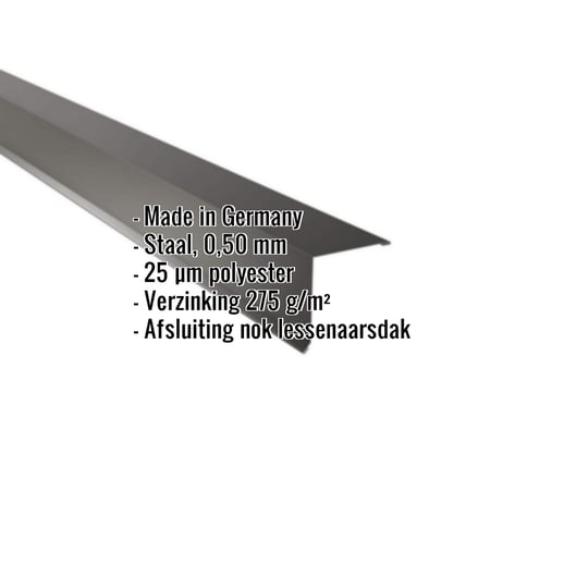 Nok lessenaarsdak | 11,5 x 11,5 cm | 85° | Staal 0,50 mm | 25 µm Polyester | 9005 - Gitzwart #2