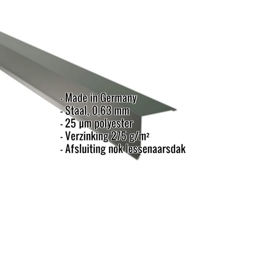 Nok lessenaarsdak | 11,5 x 11,5 cm | 85° | Staal 0,63 mm | 25 µm Polyester | 6020 - Chroomoxydegroen #2