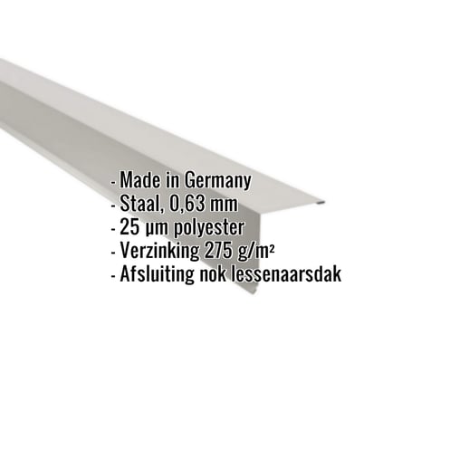 Nok lessenaarsdak | 11,5 x 11,5 cm | 85° | Staal 0,63 mm | 25 µm Polyester | 9006 - Zilver-Metallic #2