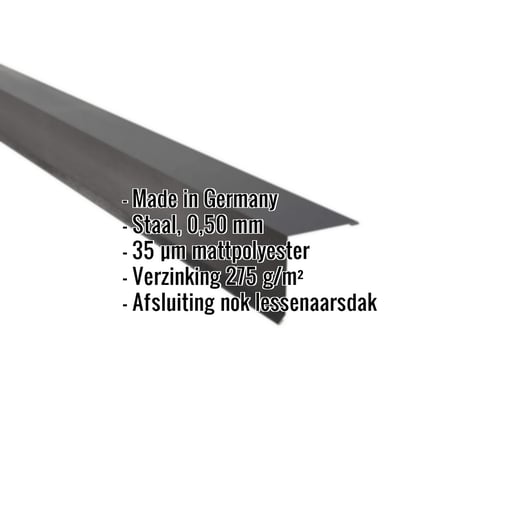 Nok lessenaarsdak | 11,5 x 11,5 cm | 85° | Staal 0,50 mm | 35 µm Mattpolyester | 23 - Donkergrijs #2