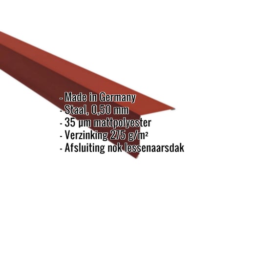 Nok lessenaarsdak | 11,5 x 11,5 cm | 85° | Staal 0,50 mm | 35 µm Mattpolyester | 29 - Rood #2