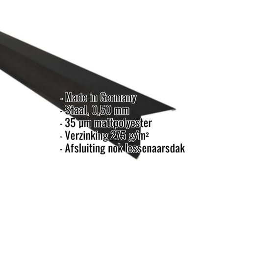 Nok lessenaarsdak | 11,5 x 11,5 cm | 85° | Staal 0,50 mm | 35 µm Mattpolyester | 33 - Zwart #2
