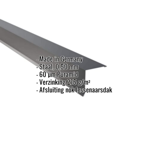 Nok lessenaarsdak | 11,5 x 11,5 cm | 85° | Staal 0,50 mm | 60 µm Puramid | 7016 - Antracietgrijs #2