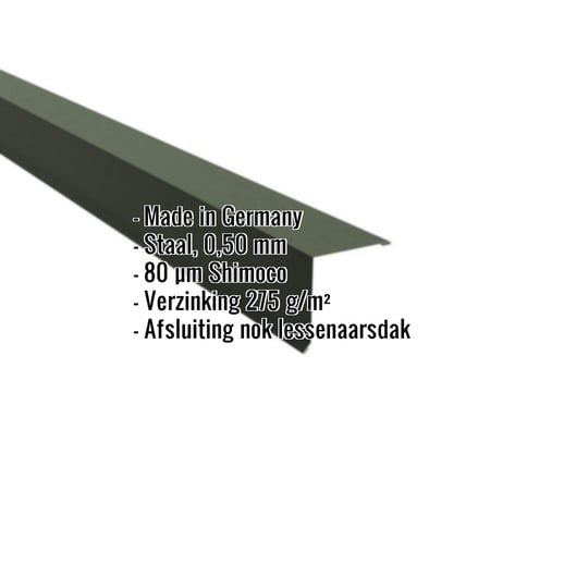 Nok lessenaarsdak | 11,5 x 11,5 cm | 85° | Staal 0,50 mm | 80 µm Shimoco | 6020 - Chroomoxydegroen #2