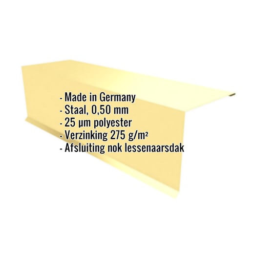 Nok lessenaarsdak | 15 cm x 15 cm x 2,00 m | 80° | Staal 0,50 mm | 25 µm Polyester | 1015 - Licht ivoorkleurig #2