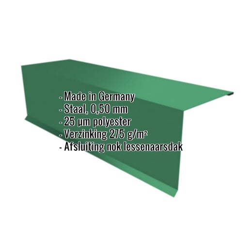 Nok lessenaarsdak | 15 cm x 15 cm x 2,00 m | 80° | Staal 0,50 mm | 25 µm Polyester | 6029 - Mintgroen #2