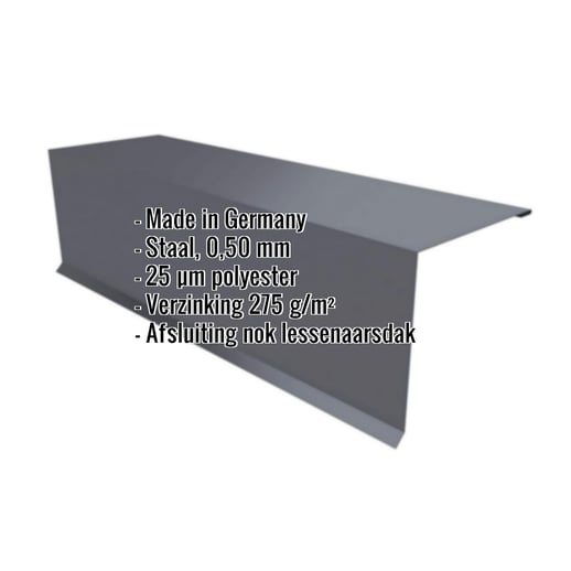 Nok lessenaarsdak | 15 cm x 15 cm x 2,00 m | 80° | Staal 0,50 mm | 25 µm Polyester | 7024 - Grafietgrijs #2