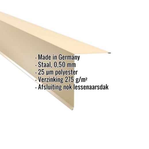 Nok lessenaarsdak | 20 x 25 cm | 80° | Staal 0,50 mm | 25 µm Polyester | 1015 - Licht ivoorkleurig #2