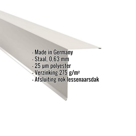 Nok lessenaarsdak | 20 x 25 cm | 80° | Staal 0,63 mm | 25 µm Polyester | 9010 - Zuiverwit #2