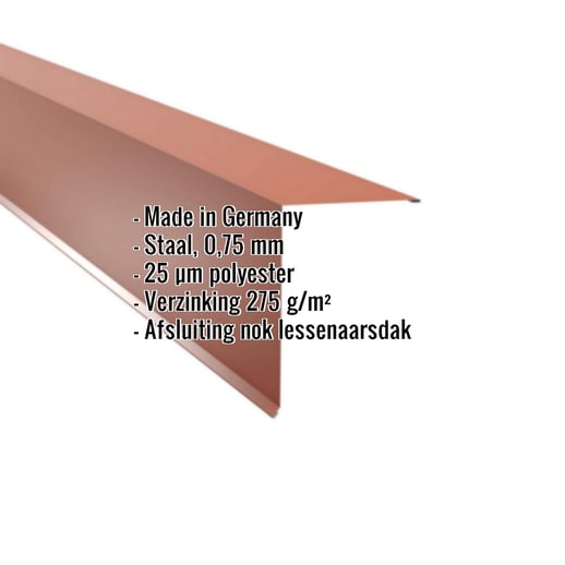 Nok lessenaarsdak | 20 x 25 cm | 80° | Staal 0,75 mm | 25 µm Polyester | 8004 - Koperbruin #2