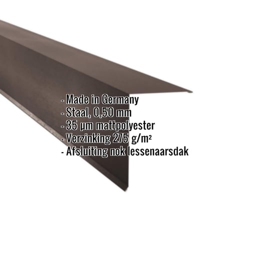 Nok lessenaarsdak | 20 x 25 cm | 80° | Staal 0,50 mm | 35 µm Mattpolyester | 32 - Donkerbruin #2