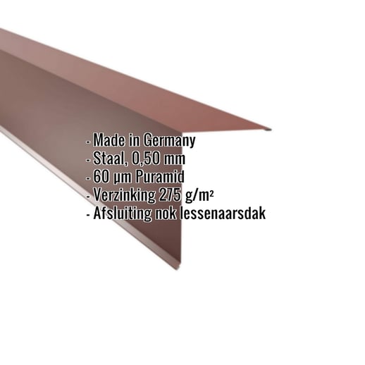 Nok lessenaarsdak | 20 x 25 cm | 80° | Staal 0,50 mm | 60 µm Puramid | 6012 - Roodbruin #2