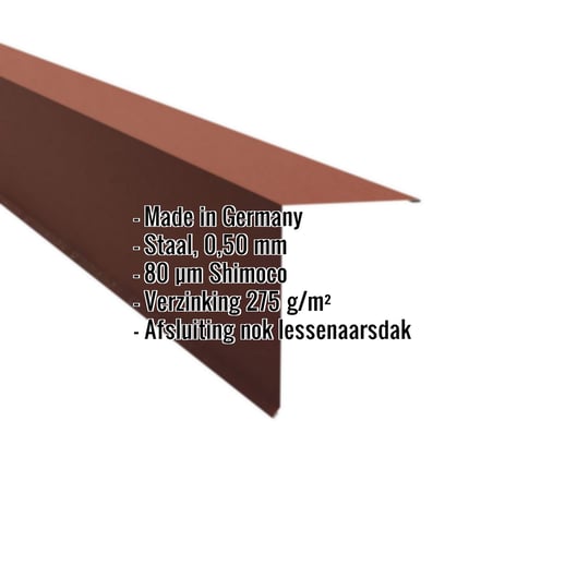 Nok lessenaarsdak | 20 x 25 cm | 80° | Staal 0,50 mm | 80 µm Shimoco | 8004 - Koperbruin #2