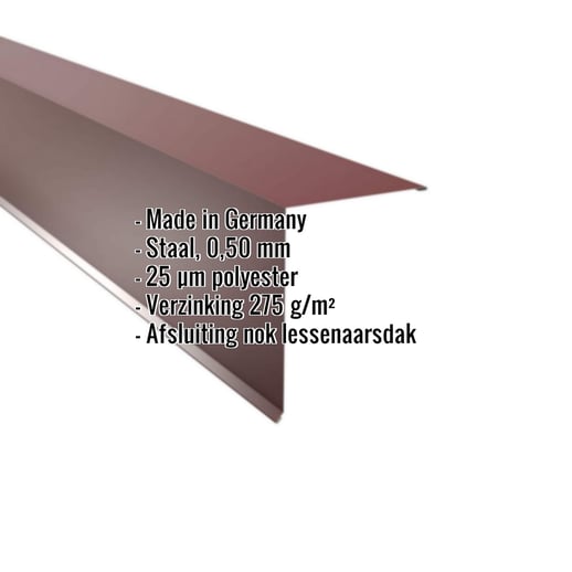 Nok lessenaarsdak | 20 x 25 cm | 85° | Staal 0,50 mm | 25 µm Polyester | 3005 - Wijnrood #2